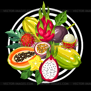 Print with exotic tropical fruits. asian plants - vector clipart