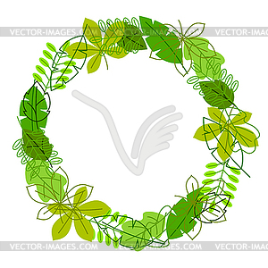 Natural frame with stylized green leaves. Spring - vector clipart