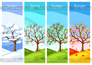 Четыре времени года. дерево и пейзаж в зимний период, - векторный клипарт / векторное изображение