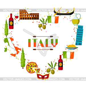 Italy background design. Italian symbols and objects - vector image