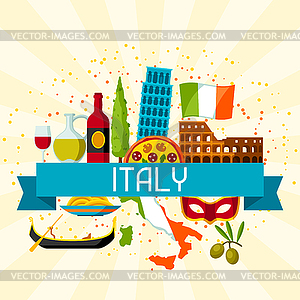 Italy background design. Italian symbols and objects - vector image