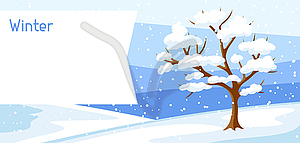 Winter landscape with tree and snow. Seasonal - vector image