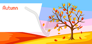 Autumn landscape with tree and yellow leaves. - vector clipart