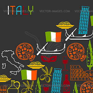 Italy background design. Italian symbols and objects - vector image