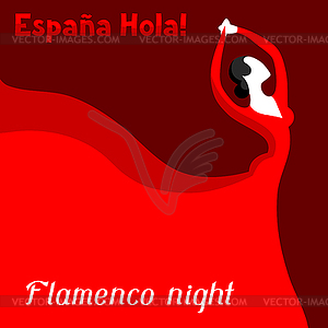 Traditional spanish flamenco. Woman in red dress - vector clip art