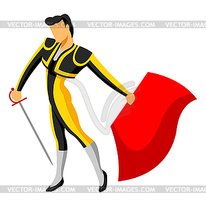 Traditional spanish corrida. Toreador with sword an - vector image