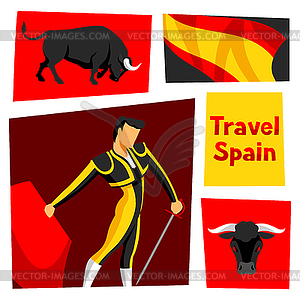 Traditional spanish corrida. Bull and toreador - vector clipart