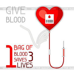 1 bag of blood saves 3 lives. Medical and healthcar - vector clipart