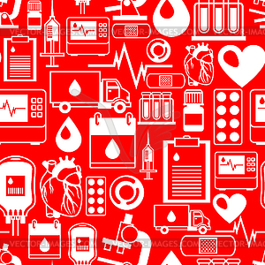 Seamless pattern with blood donation items. - vector image