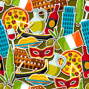 Italy seamless pattern. Italian sticker symbols - vector image