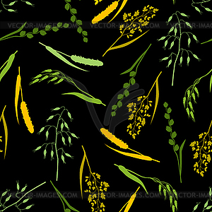 Seamless pattern with herbs and cereal grass - vector clip art