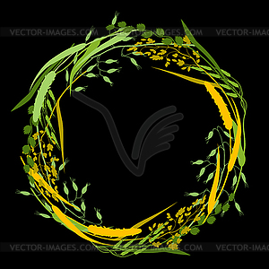Wreath with herbs and cereal grass silhouettes. - vector clipart