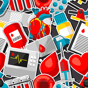 Seamless pattern with blood donation items. - vector image