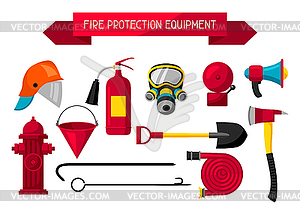 Set of firefighting items. Fire protection equipment - vector clipart