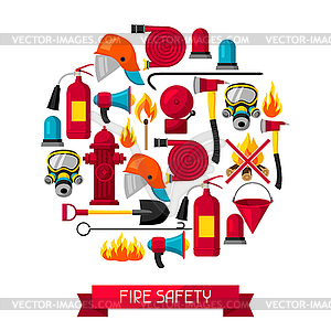 Background with firefighting items. Fire - royalty-free vector clipart