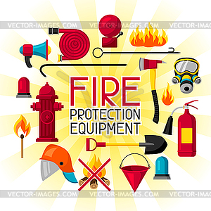 Background with firefighting items. Fire - vector image