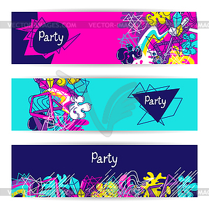 Trendy colorful banners crazy party. Abstract moder - vector clip art