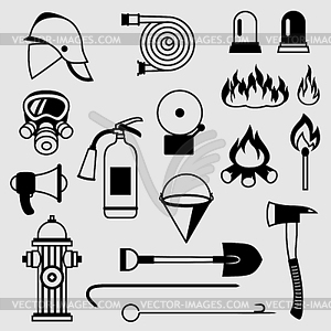 Set of firefighting items. Fire protection equipment - vector image