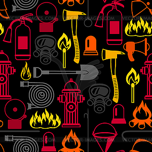 Seamless pattern with firefighting items. Fire - vector clipart