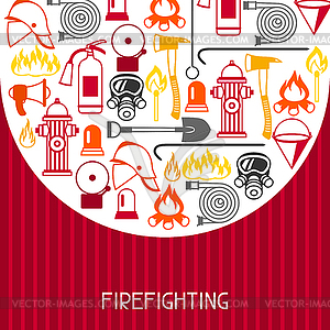 Background with firefighting items. Fire - vector clipart