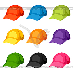 Colored baseball caps templates. Set of - vector clipart