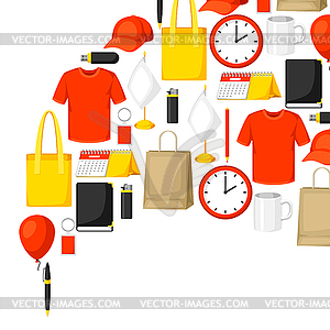 Advertising background with promotional gifts and - vector clipart