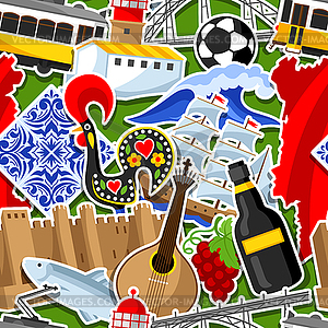 Portugal seamless pattern with stickers. - vector image