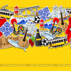 Portugal seamless pattern with stickers. - vector clipart