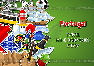 Portugal background with stickers. Portuguese - vector clipart