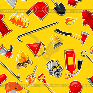 Seamless pattern with firefighting stickers. Fire - royalty-free vector image