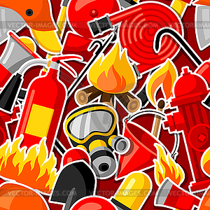 Seamless pattern with firefighting stickers. Fire - vector clip art