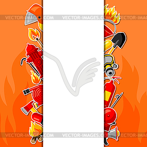 Background with firefighting sticker items. Fire - vector image