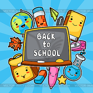 Back to school. Kawaii design with cute education - vector image