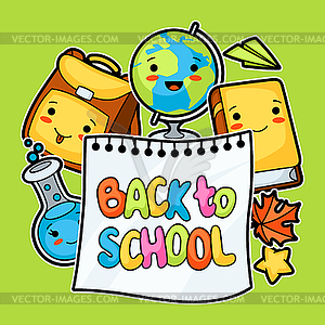 Back to school. Kawaii design with cute education - vector clipart