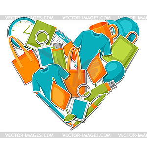 Advertising background with promotional gifts and - vector image