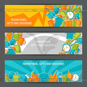 Advertising banners with promotional gifts and - vector clipart