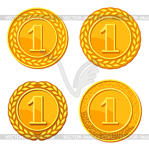 Набор реалистических золотых медалей. Награды за спортивные состязания или - векторизованное изображение клипарта