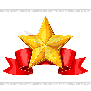 Realistic gold star on red ribbon. award for - royalty-free vector image