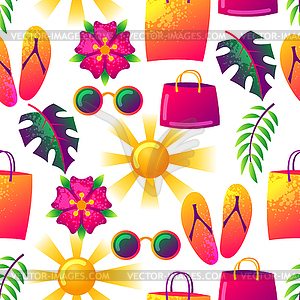 Summer seamless pattern with colorful elements. Sun - vector clip art