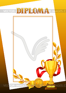 Diploma with realistic gold awards. Certificate - vector image