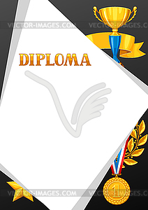 Diploma with realistic gold awards. Certificate - vector clip art