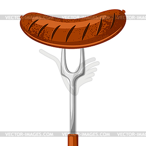 Fried sausage on fork. for Oktoberfest - vector image