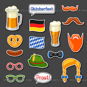 Set of Oktoberfest photo booth stickers. Accessorie - vector EPS clipart