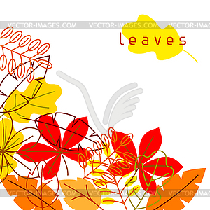 Card with stylized autumn foliage. Falling leaves i - vector image