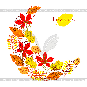 Card with stylized autumn foliage. Falling leaves i - vector image
