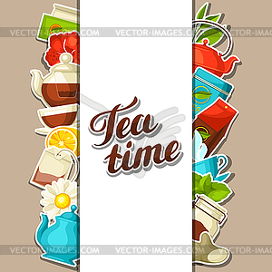 Background with tea and accessories, packs and - vector clipart