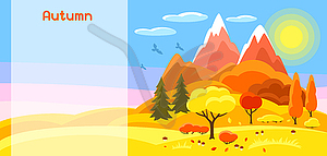 Autumn banner with trees, mountains and hills. - vector clipart