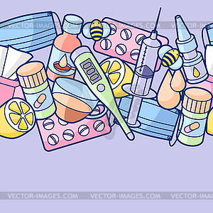 Seamless pattern with medicines and medical objects - vector clipart