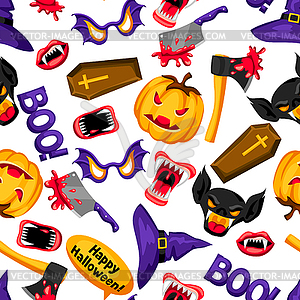 Happy Halloween seamless pattern with cartoon - vector image