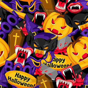 Счастливый Хэллоуин бесшовные шаблон с мультяшный - изображение в векторном формате